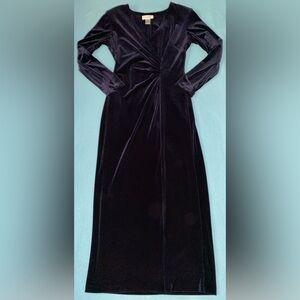 CONNECTED velvet vintage long sleeve faux wrap rutched midnight blue NEW size 8